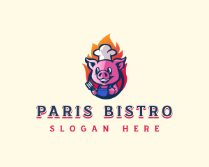 Pig Grill Flames logo design