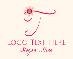 Calligraphic - Pink Flower Letter T logo design