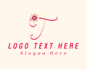 Calligraphy - Pink Flower Letter T logo design