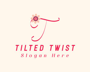 Pink Flower Letter T logo design