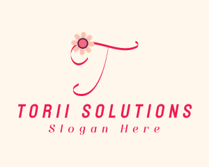 Pink Flower Letter T logo design