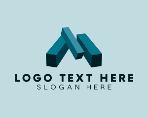 Technology - Letter M 3D Pillar Block logo design