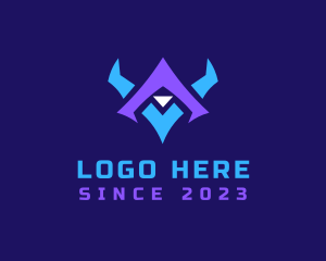 Gamer - Horn Mask Letter V logo design