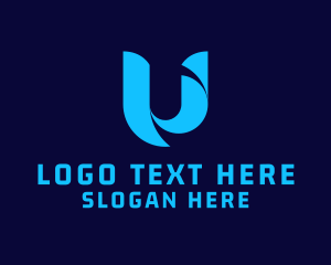 Blue Tech Letter U logo design