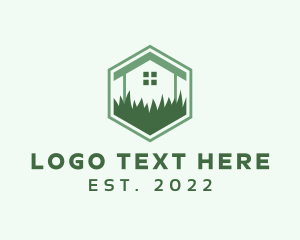 Real Estate - House Leaf Grass Lawn logo design