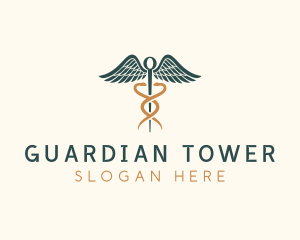 Healthcare Caduceus Staff logo design