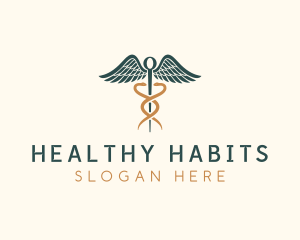 Healthcare Caduceus Staff logo design