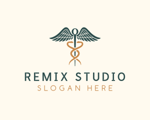 Healthcare Caduceus Staff logo design