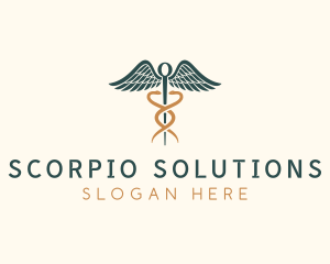 Healthcare Caduceus Staff logo design