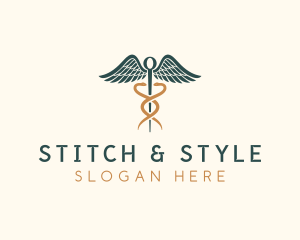 Healthcare Caduceus Staff logo design