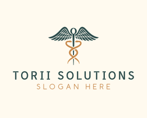 Healthcare Caduceus Staff logo design