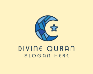 Quran - Blue Arabic Moon Star logo design