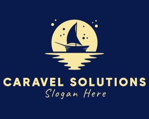 Caravel - Sailing Boat Moon logo design