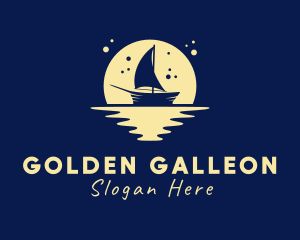 Galleon - Sailing Boat Moon logo design