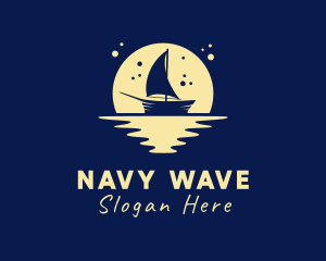 Navy - Sailing Boat Moon logo design