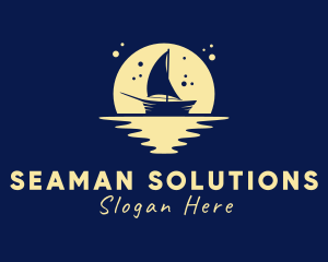 Seaman - Sailing Boat Moon logo design