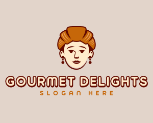 Woman Croissant Pastry logo design