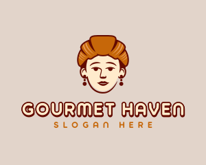 Woman Croissant Pastry logo design