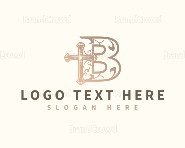 Spiritual Religious Cross Letter B Logo