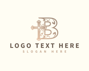 Three Crosses - Spiritual Religious Cross Letter B logo design