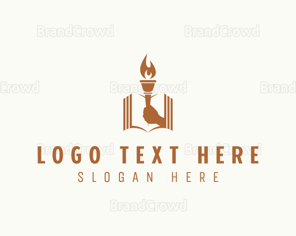 Book Torch Hand Reading Logo