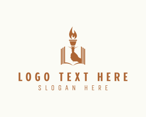 Literature - Book Torch Hand Reading logo design