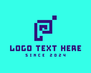 Shape - Blue Pixel Letter P logo design