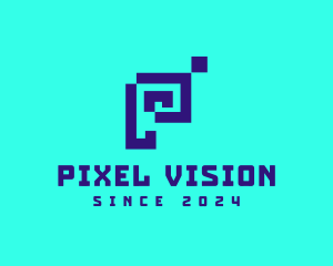 Blue Pixel Letter P logo design