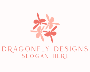 Dragonfly - Pink Flower Dragonflies logo design