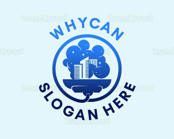 Blue Cityscape Cleaning Logo