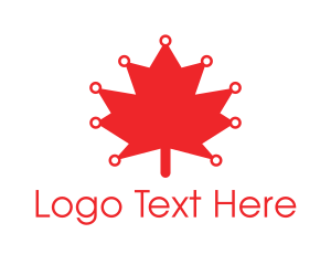 Wireframe - Red Canadian Maple Leaf Technology logo design
