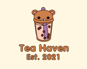 Bear Milk Tea Cup logo design