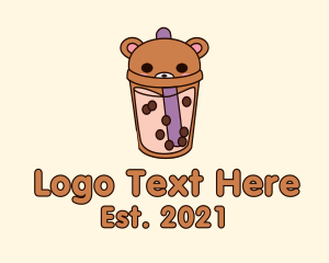 Bubble Tea - Bear Milk Tea Cup logo design