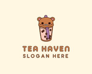 Bear Milk Tea Cup logo design