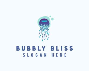 Ocean Jellyfish Bubble logo design