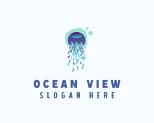 Ocean Jellyfish Bubble logo design