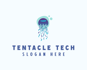 Ocean Jellyfish Bubble logo design