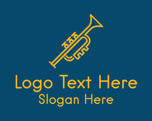 Trumpet Player - Gold Monoline Trumpet logo design