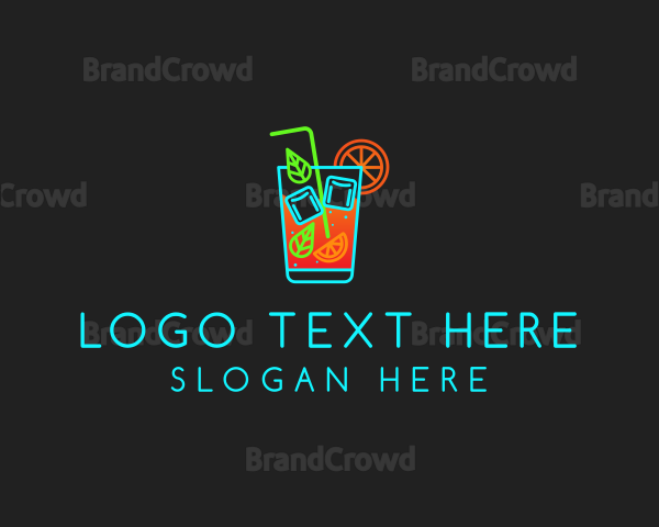 Neon Cocktail Drink Logo