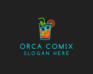 Neon Cocktail Drink  Logo