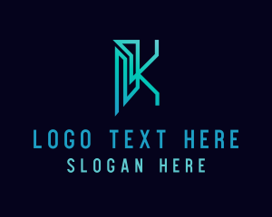 Monoline - Digital Tech Letter K logo design