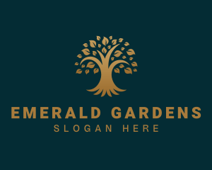 Golden Oak Tree Plant logo design