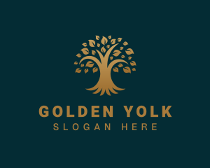 Golden Oak Tree Plant logo design