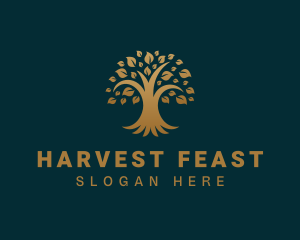 Golden Oak Tree Plant logo design