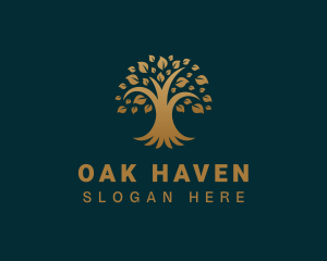 Golden Oak Tree Plant logo design