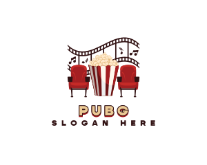Movie Review - Cinema Chair Popcorn logo design
