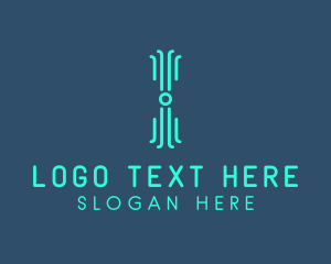 Techno - Neon Tech Letter I logo design