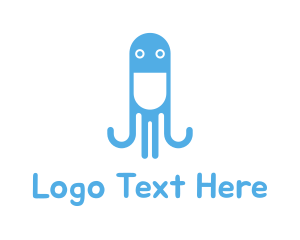 Video Game - Blue Seafood Octopus logo design
