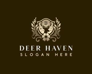 Floral Deer Crest logo design