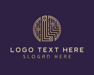 Golden - Cryptocurrency Circuit Letter L logo design